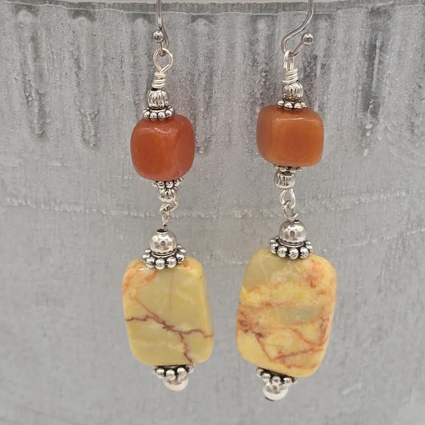 Peach Aventurine & Yellow Jasper Earrings on Stainless Steel Ear Wires