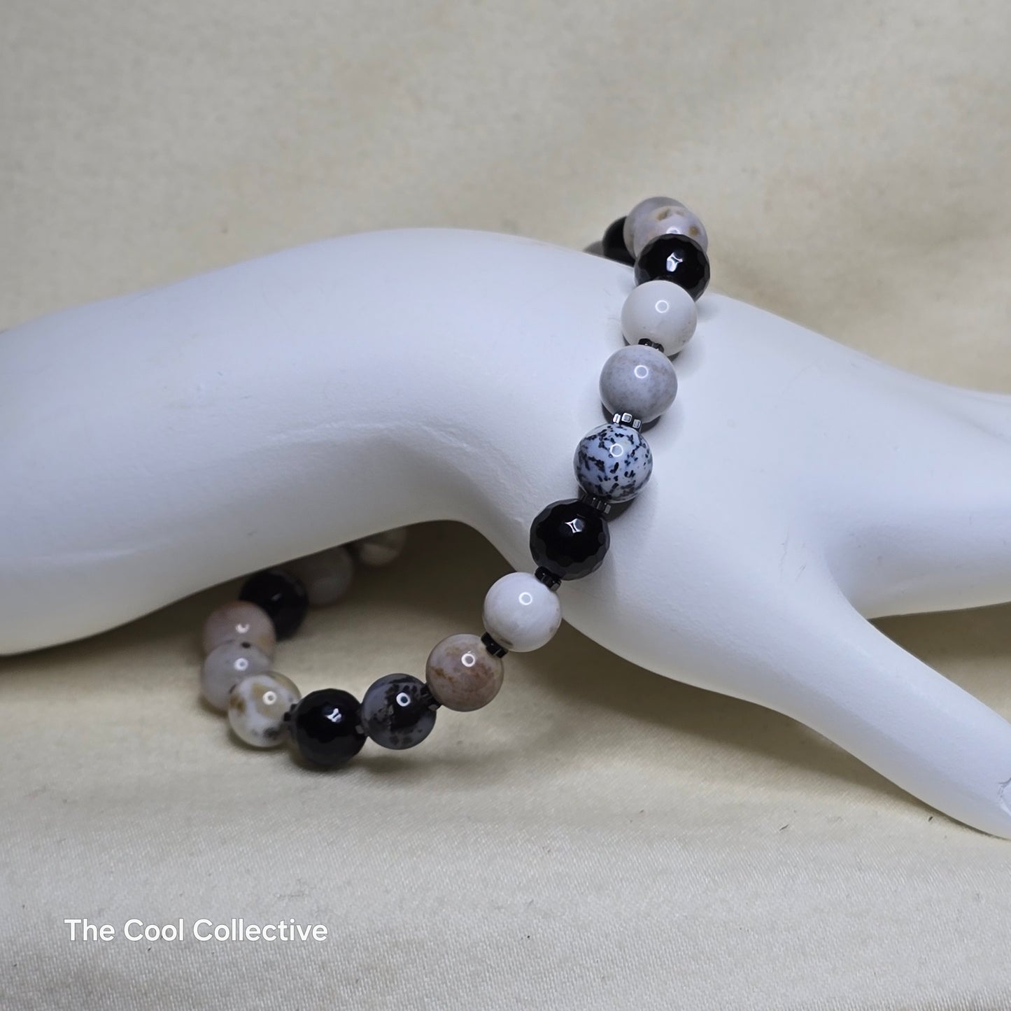 Handmade Jewelry; STRETCH Bracelet; Dendritic Agate; Onyx; Hematite; Bracelet; Tina Lucas; The Cool Collective; Woman-Owned Small Business