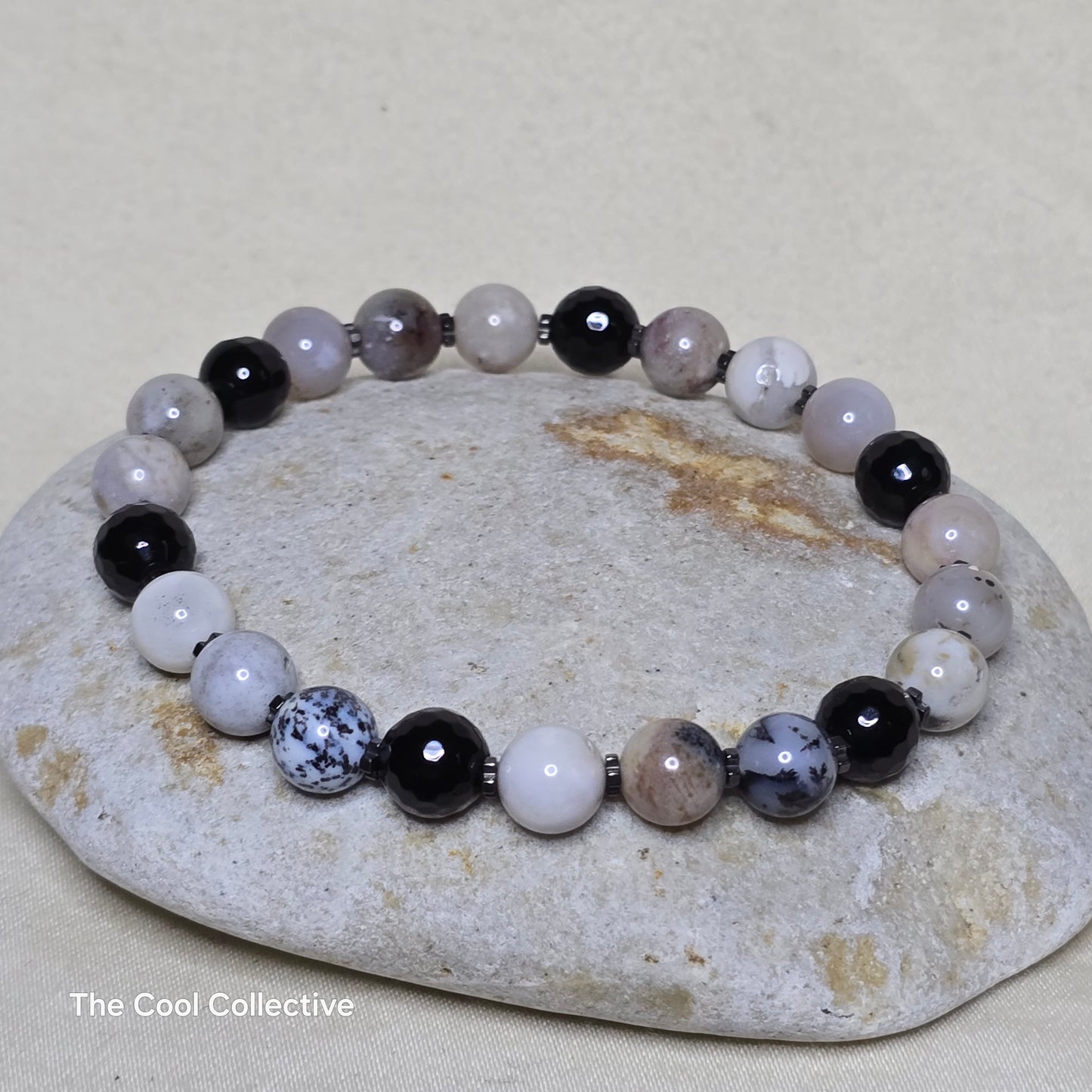 Handmade Jewelry; STRETCH Bracelet; Dendritic Agate; Onyx; Hematite; Bracelet; Tina Lucas; The Cool Collective; Woman-Owned Small Business