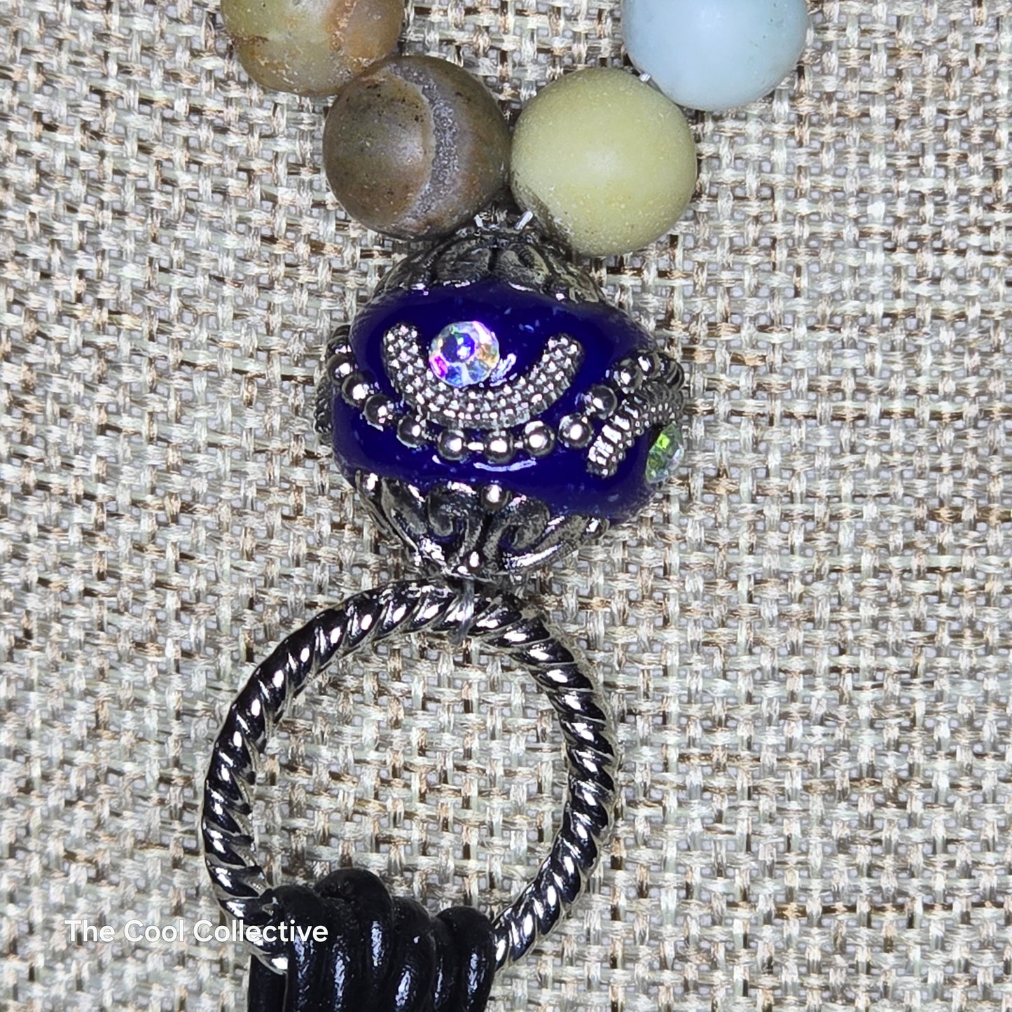Handmade Jewelry; Matte Amazonite; Adjustable Black Leather; Tassel; Tina Lucas; The Cool Collective; Woman-Owned Small Business