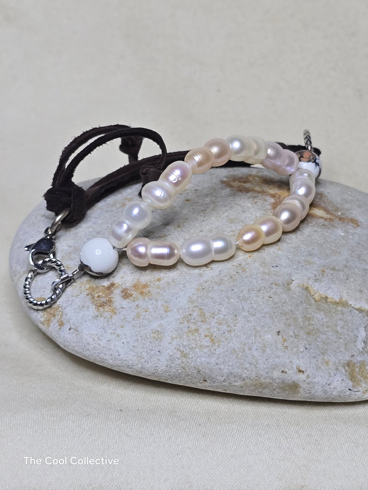 Handmade Jewelry; Peanut Pearls; Black Suede Leather; Bracelet; Tina Lucas; The Cool Collective; Woman-Owned Small Business
