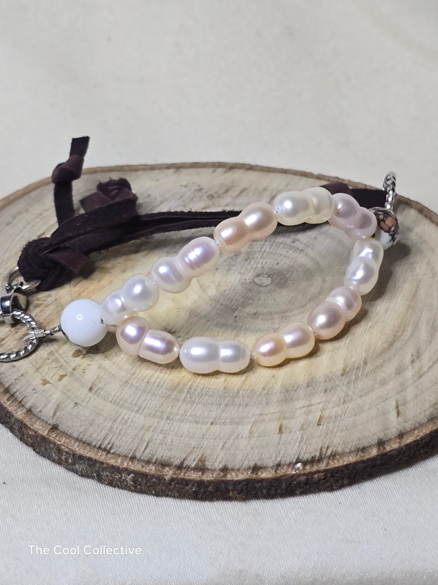 Handmade Jewelry; Peanut Pearls; Black Suede Leather; Bracelet; Tina Lucas; The Cool Collective; Woman-Owned Small Business