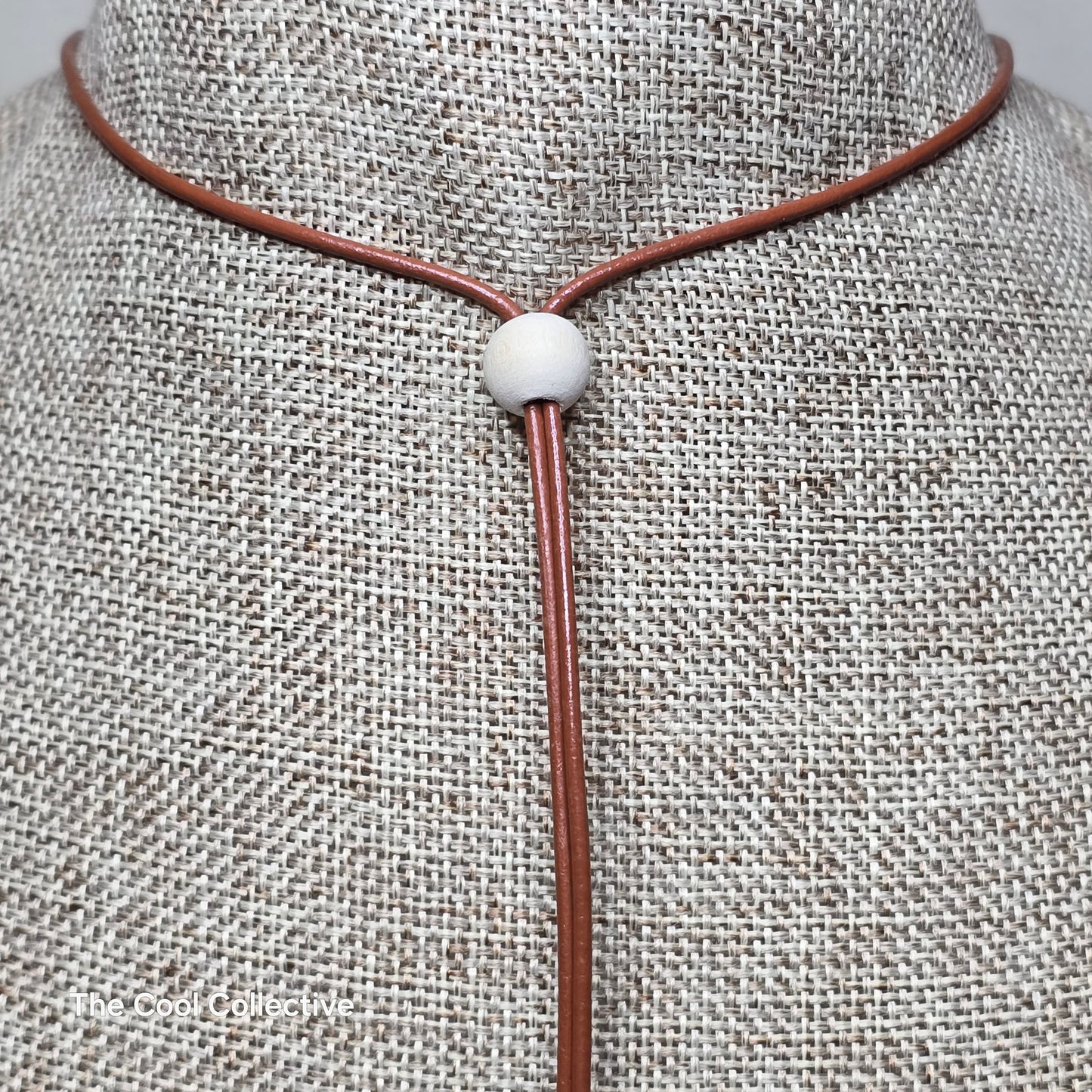 Handmade Jewelry; Dark Green Gemstone Donut Necklace and Earrings Set; Adjustable Light Brown Leather; Leather; Tina Lucas; The Cool Collective; Woman-Owned Small Business