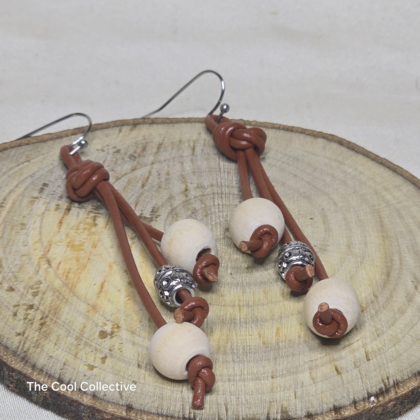 Handmade Jewelry; Dark Green Gemstone Donut Necklace and Earrings Set; Adjustable Light Brown Leather; Leather; Tina Lucas; The Cool Collective; Woman-Owned Small Business