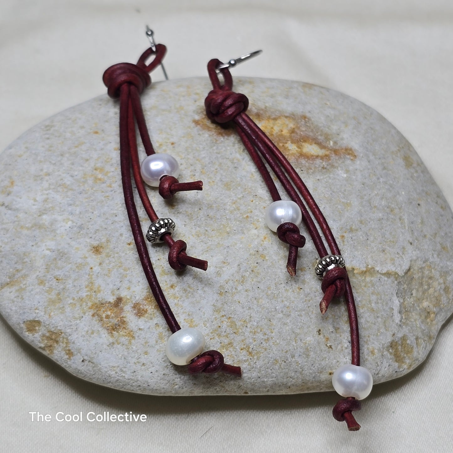 Handmade Jewelry; Rose Quartz Donut and Beads Necklace and Earrings Set; Turkish Red Leather; Adjustable Necklace; Leather Tassel; Tina Lucas; The Cool Collective; Woman-Owned Small Business