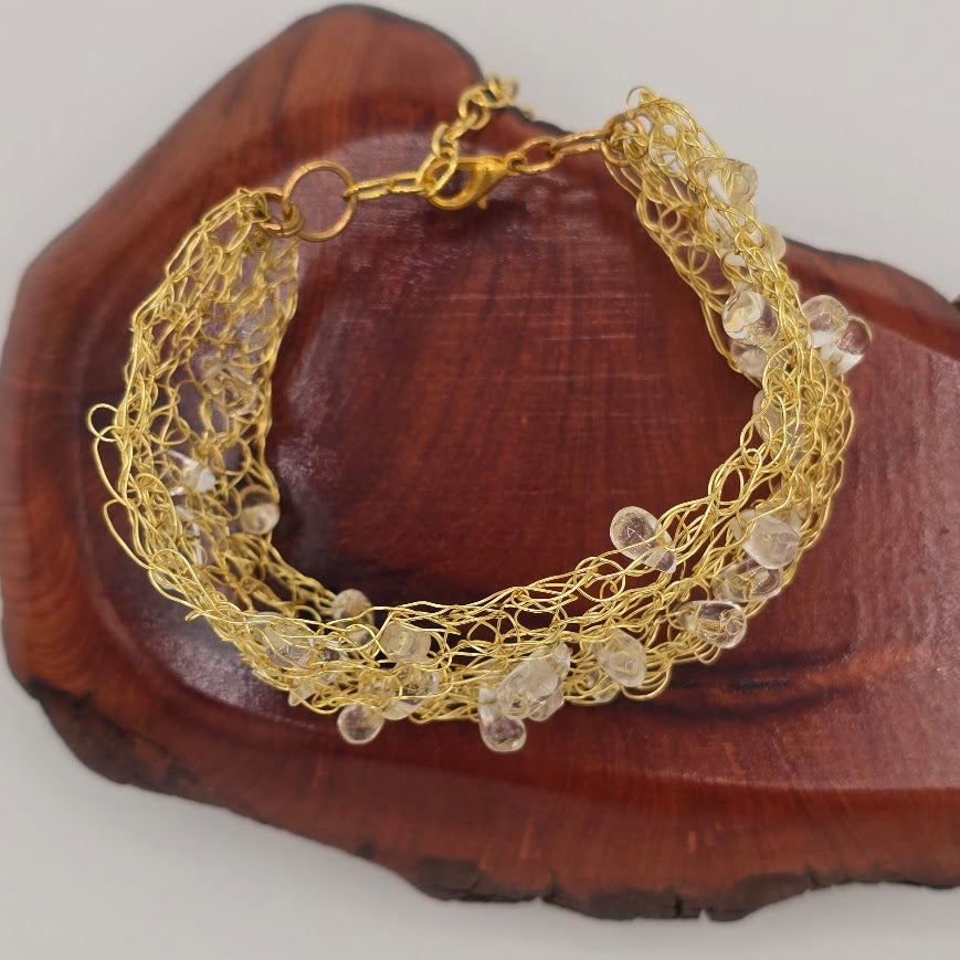 Crochet with Tiny Citrine Teardrops and Extender Chain; Tina Lucas; The Cool Collective; Woman-Owned Small Business