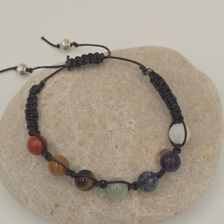 Handmade Jewelry; Chakra Bracelets; Brown Cotton Cord; Adjustable Style; Silver Tone Accents; Tina Lucas; The Cool Collective; Woman-Owned Small Business