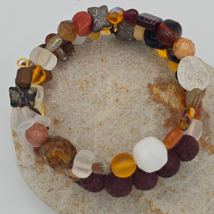 Handmade Jewelry; Memory Wire Bracelet with Czech Glass and Lava Beads; Tina Lucas' The Cool Collective; Woman-Owned Small Business