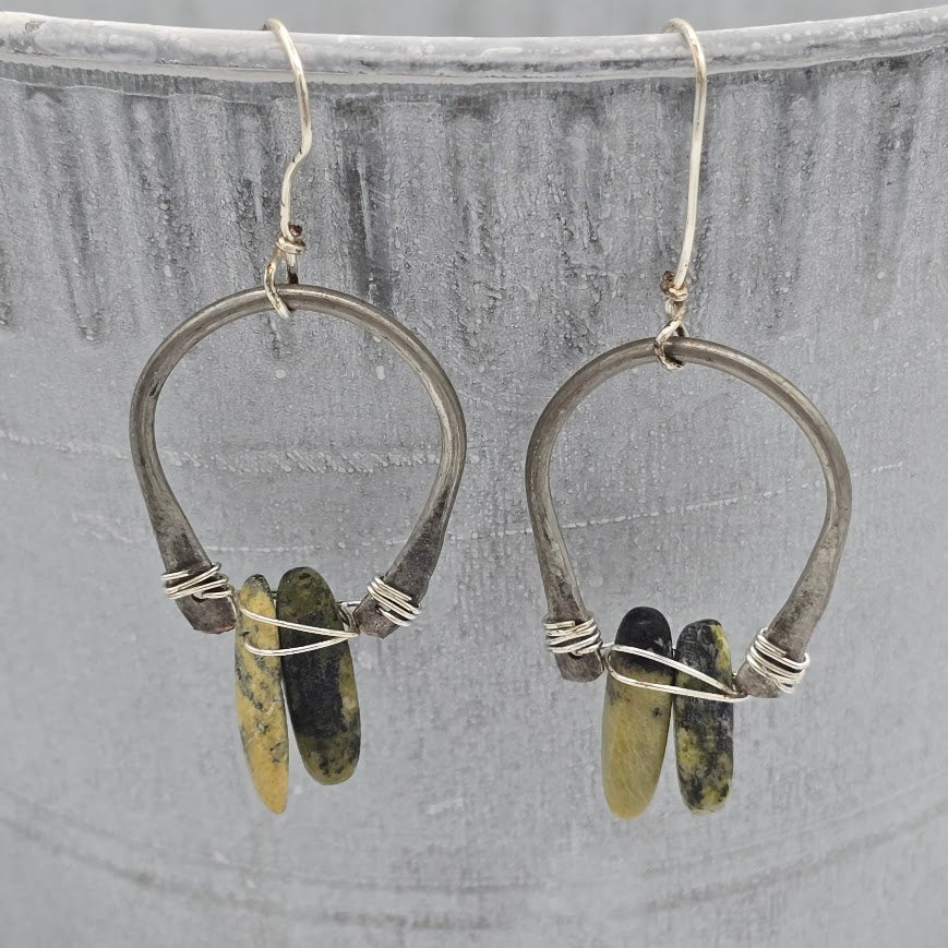 Hand-Hammered Frame for Serpentine Sticks Earrings on Stainless Steel Ear Wires