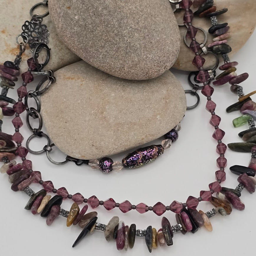 Triple-Strand Tourmaline and Czech Glass Necklace