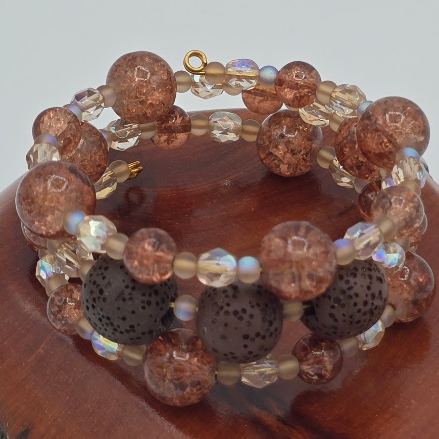 Handmade Jewelry; Memory Wire Bracelet with Glass, Crystal, and Lava Beads; Tina Lucas; The Cool Collective; Woman-Owned Small Business