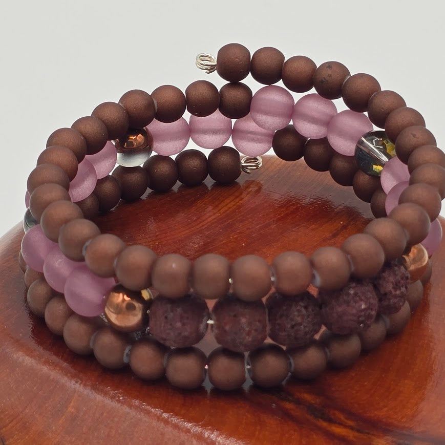 Handmade Jewelry; Memory Wire Bracelet with Glass and Lava Beads; Tina Lucas; The Cool Collective; Woman-Owned Small Business