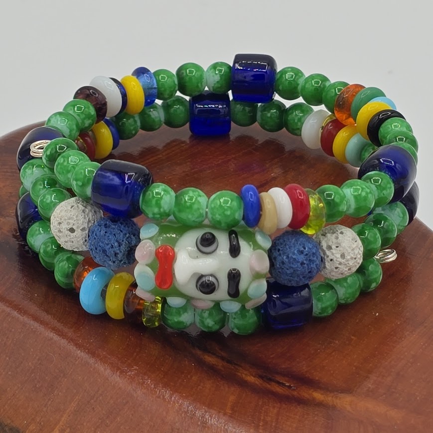 LAVA - Colorful Lampwork (with face) & Glass Beads Bracelet