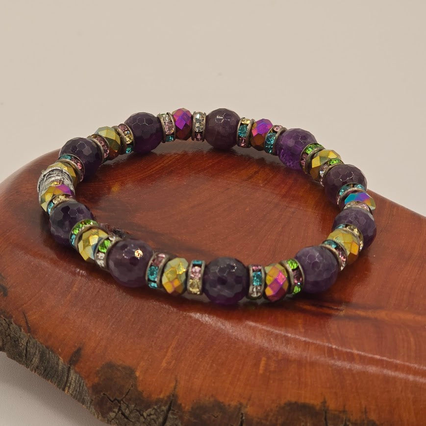 Handmade Jewelry; STRETCH Bracelet with Amethyst and Crystals; Tina Lucas; The Cool Collective; Woman-Owned Small Business