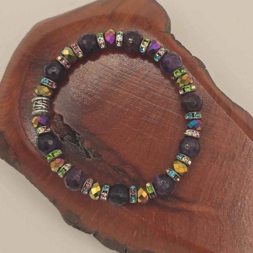 Handmade Jewelry; STRETCH Bracelet with Amethyst and Crystals; Tina Lucas; The Cool Collective; Woman-Owned Small Business
