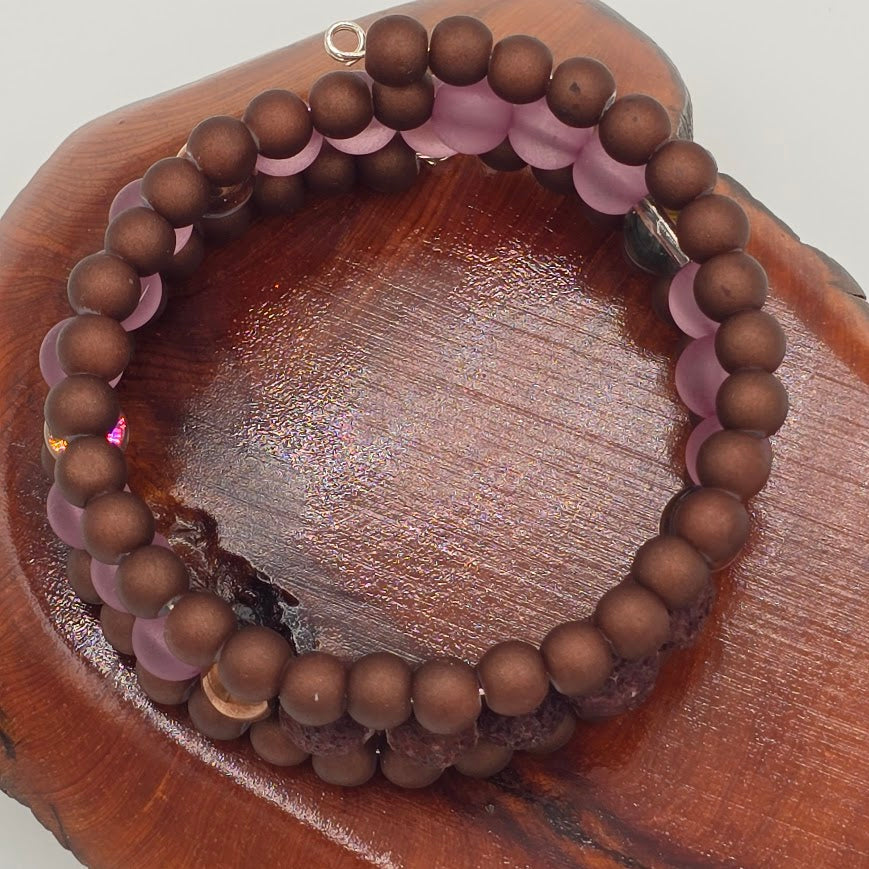Handmade Jewelry; Memory Wire Bracelet with Glass and Lava Beads; Tina Lucas; The Cool Collective; Woman-Owned Small Business