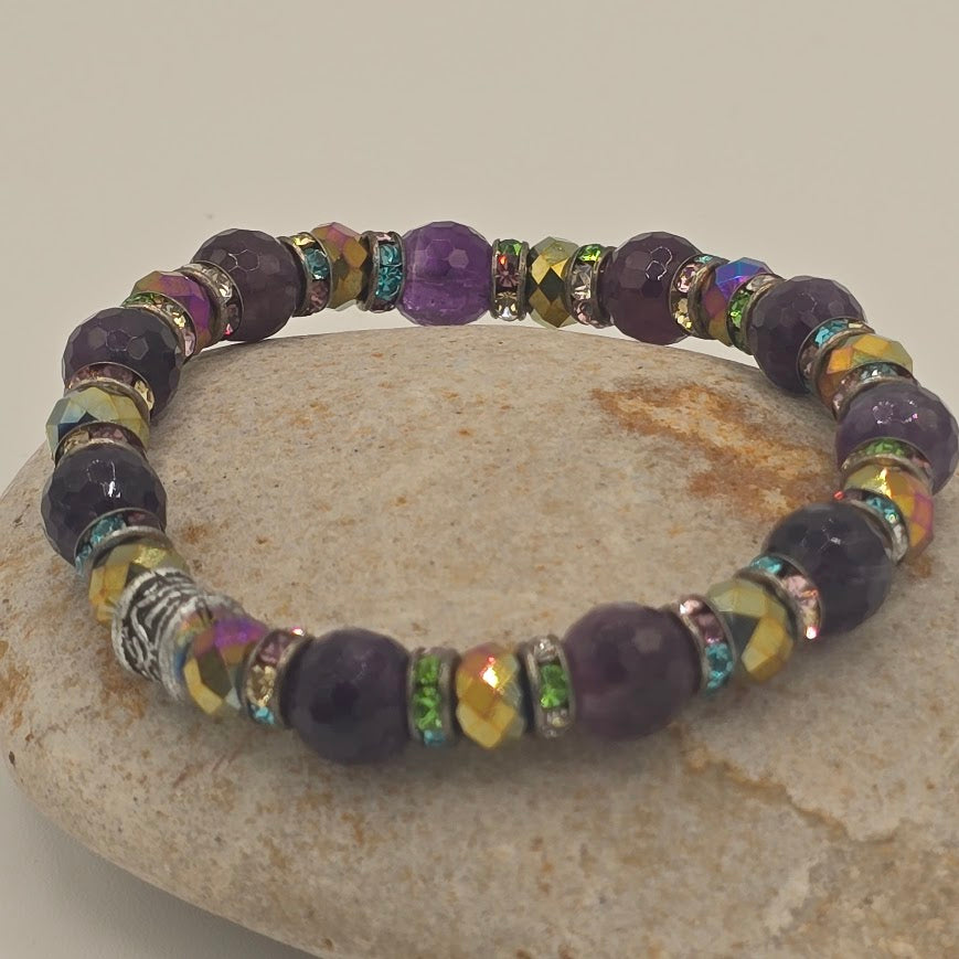 Handmade Jewelry; STRETCH Bracelet with Amethyst and Crystals; Tina Lucas; The Cool Collective; Woman-Owned Small Business