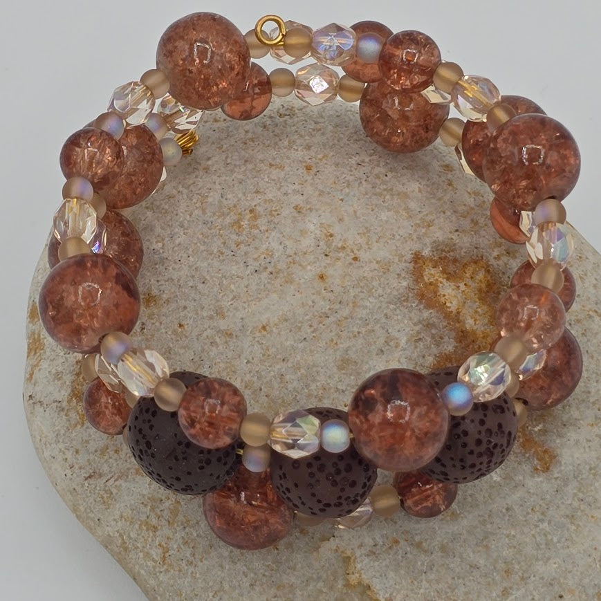 Handmade Jewelry; Memory Wire Bracelet with Glass, Crystal, and Lava Beads; Tina Lucas; The Cool Collective; Woman-Owned Small Business