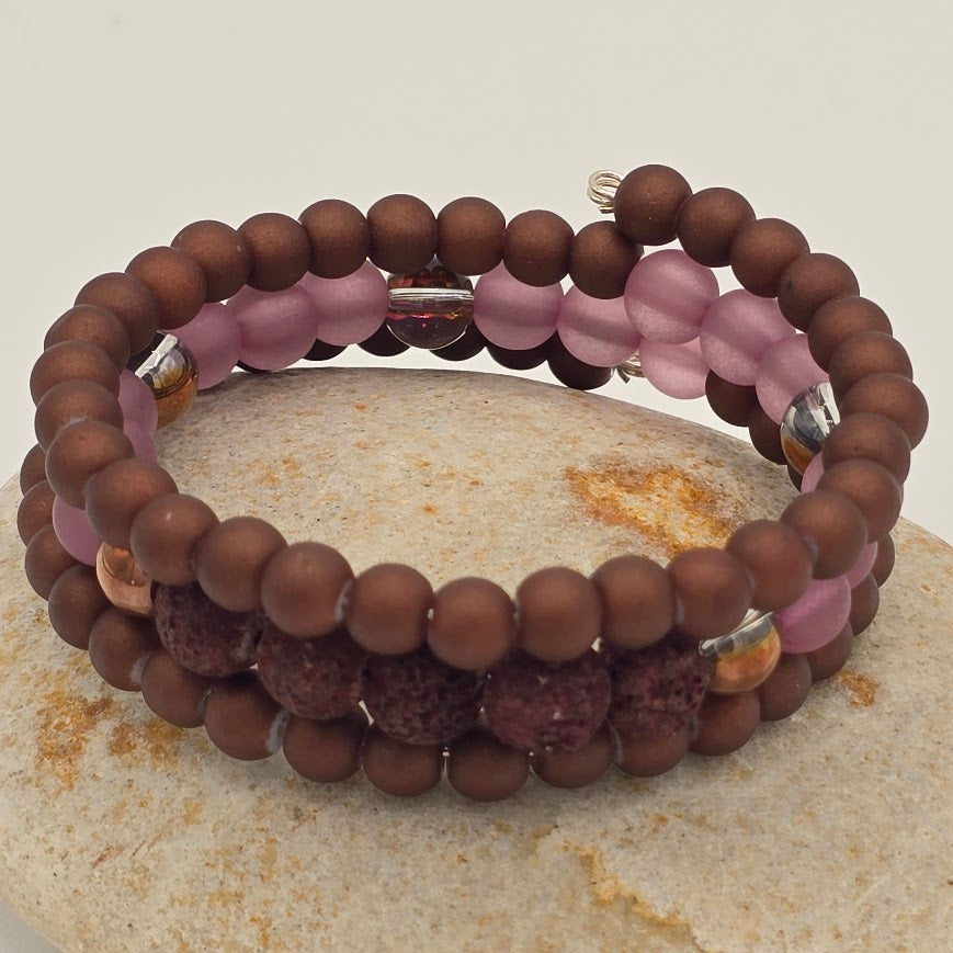 Handmade Jewelry; Memory Wire Bracelet with Glass and Lava Beads; Tina Lucas; The Cool Collective; Woman-Owned Small Business