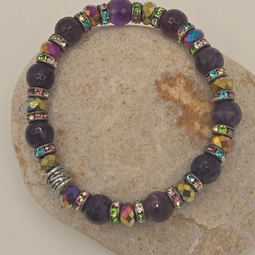 Handmade Jewelry; STRETCH Bracelet with Amethyst and Crystals; Tina Lucas; The Cool Collective; Woman-Owned Small Business