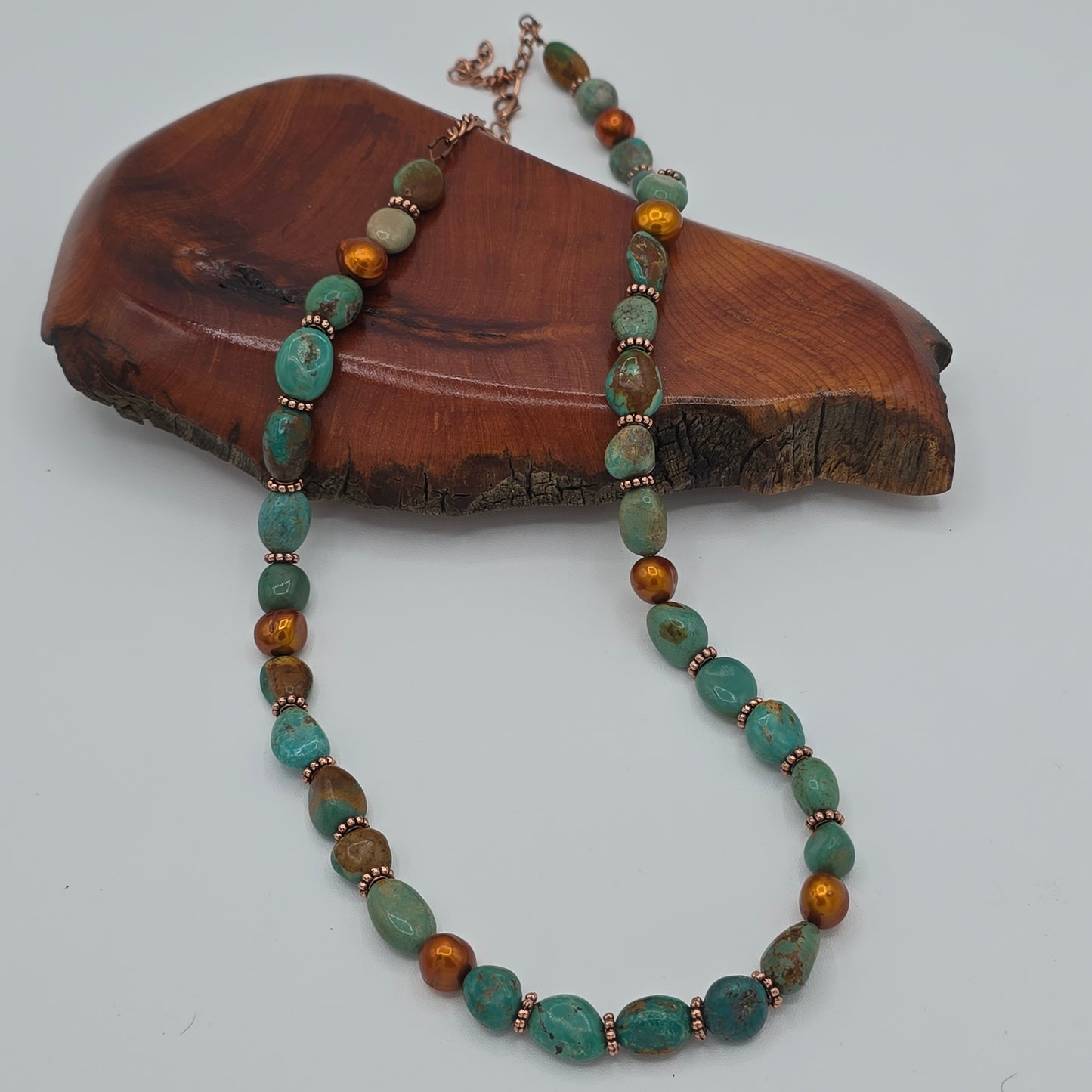 Turquoise Nuggets & Stunning Copper Pearls Necklace