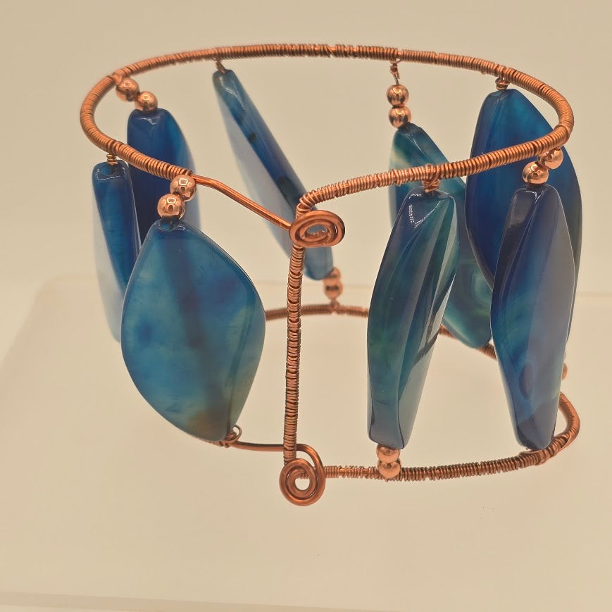 Copper Cuff Bracelet Featuring Blue Agate