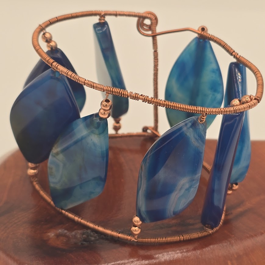 Copper Cuff Bracelet Featuring Blue Agate