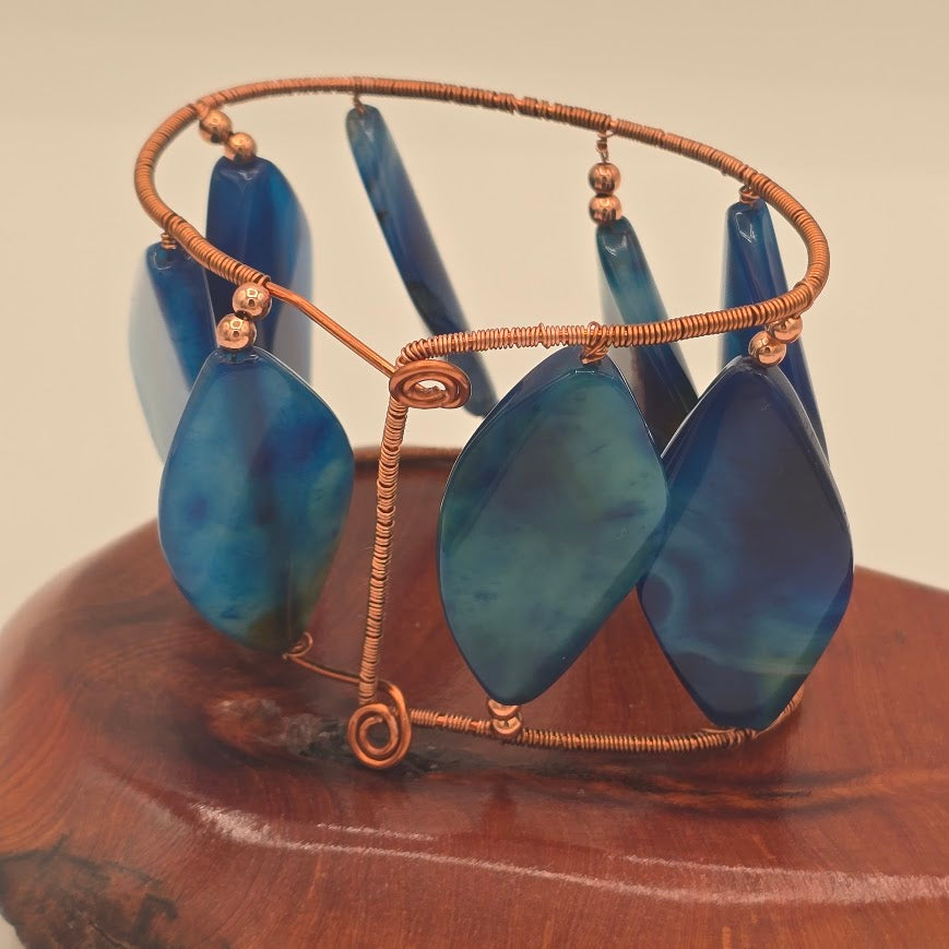 Copper Cuff Bracelet Featuring Blue Agate