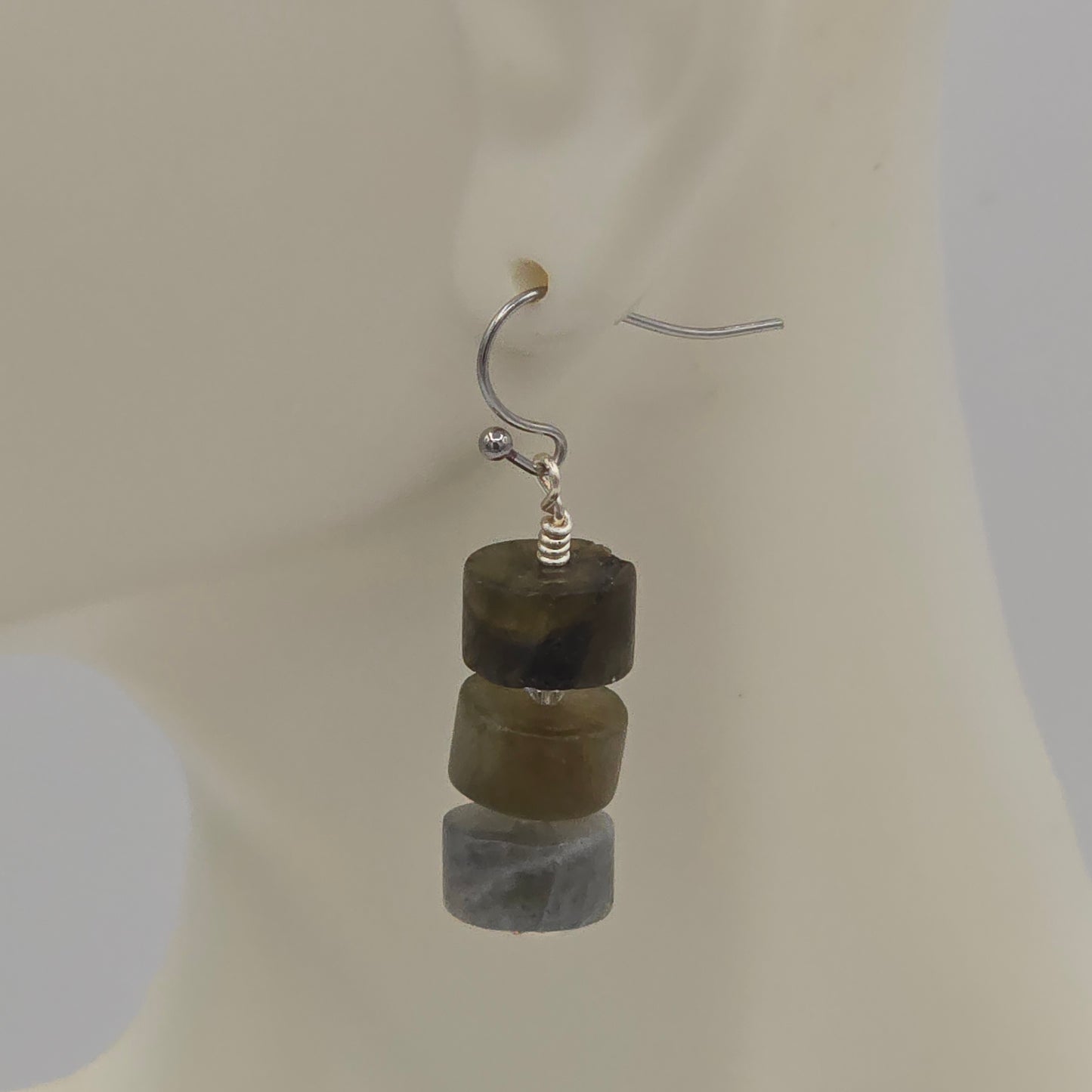 Matte Labradorite Wheels & Swarovski Crystals on Stainless Steel Ear Wires (short)
