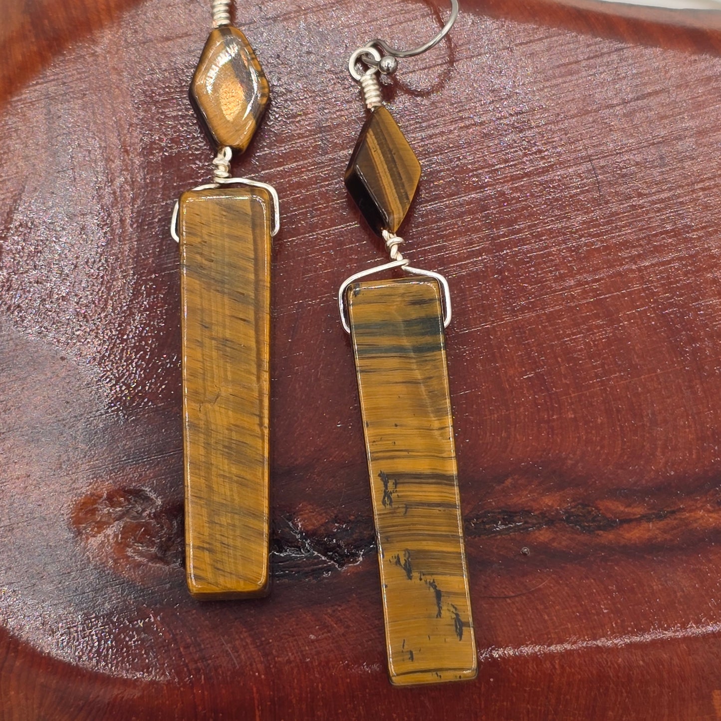 Tiger's Eye Sticks & Kites Earrings on Stainless Steel Ear Wires