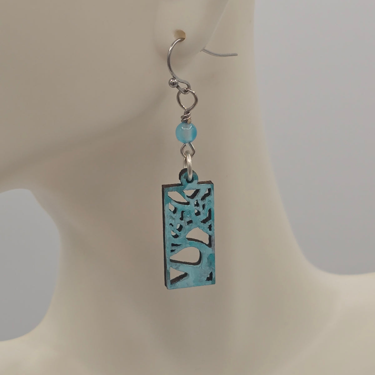 Light Blue Painted "Trees" and Blue Quartzite on Stainless Steel Ear Wires