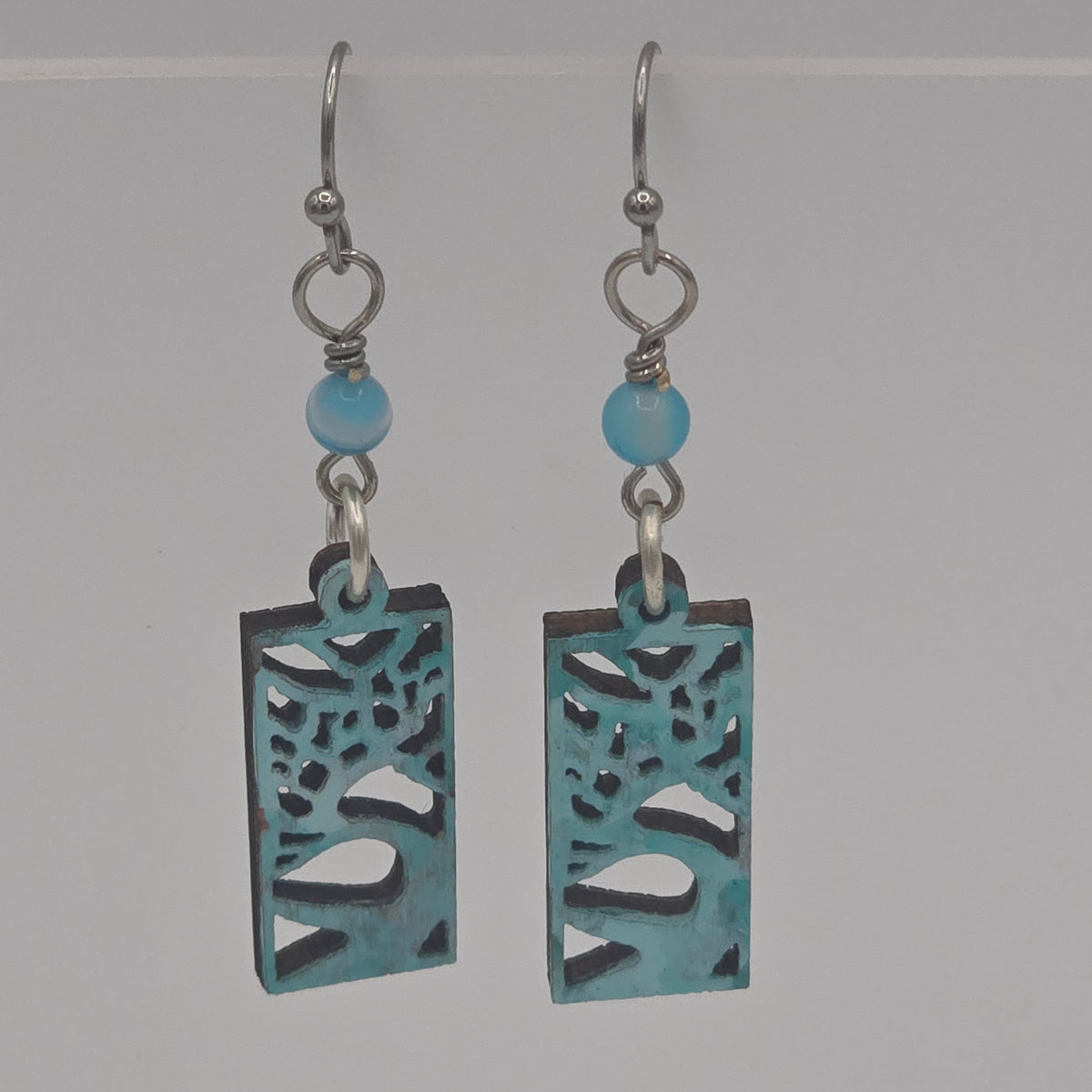 Light Blue Painted "Trees" and Blue Quartzite on Stainless Steel Ear Wires