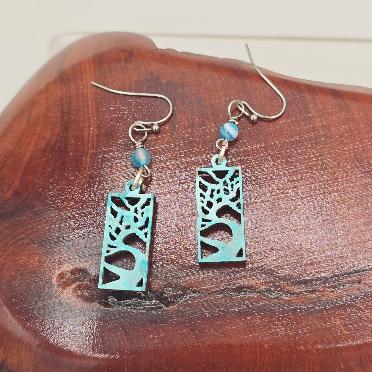 Light Blue Painted "Trees" and Blue Quartzite on Stainless Steel Ear Wires