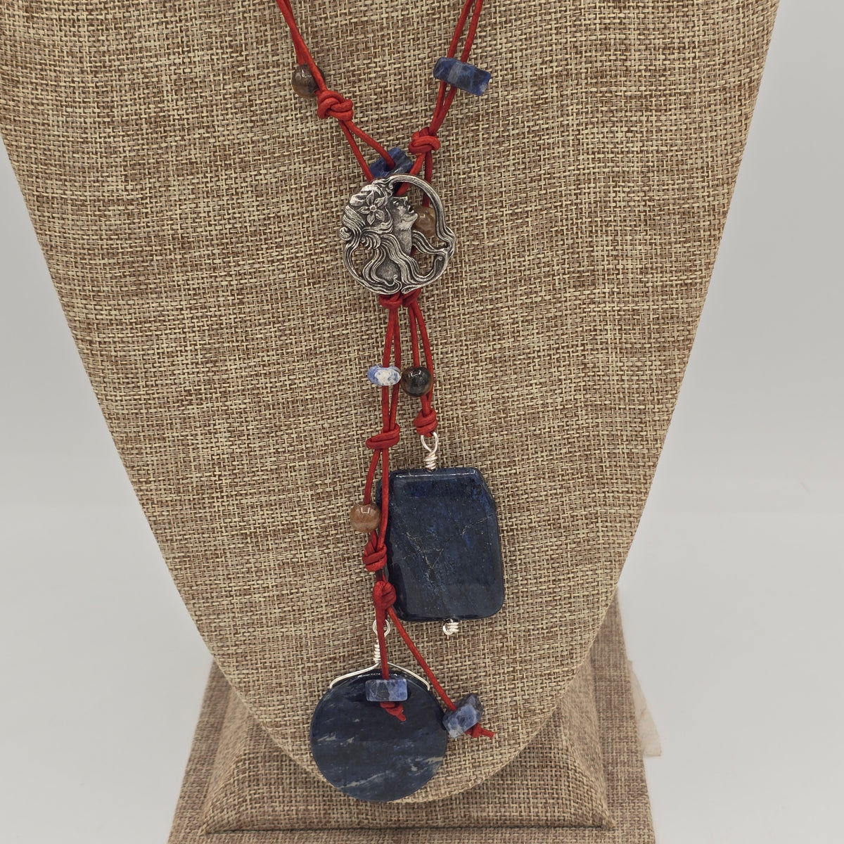 Sodalite Focals/Beads & Knotted Leather Necklace