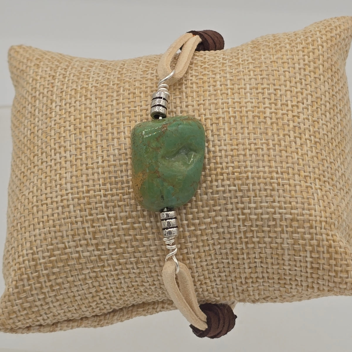 Turquoise Nugget on Cream & Brown Suede Bracelet