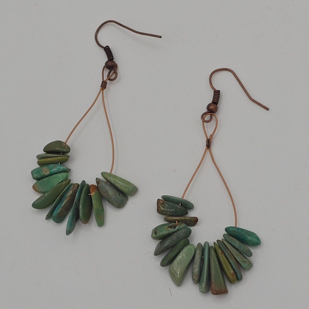 Turquoise Teeth Chandelier Earrings on Antique Copper Ear Wires