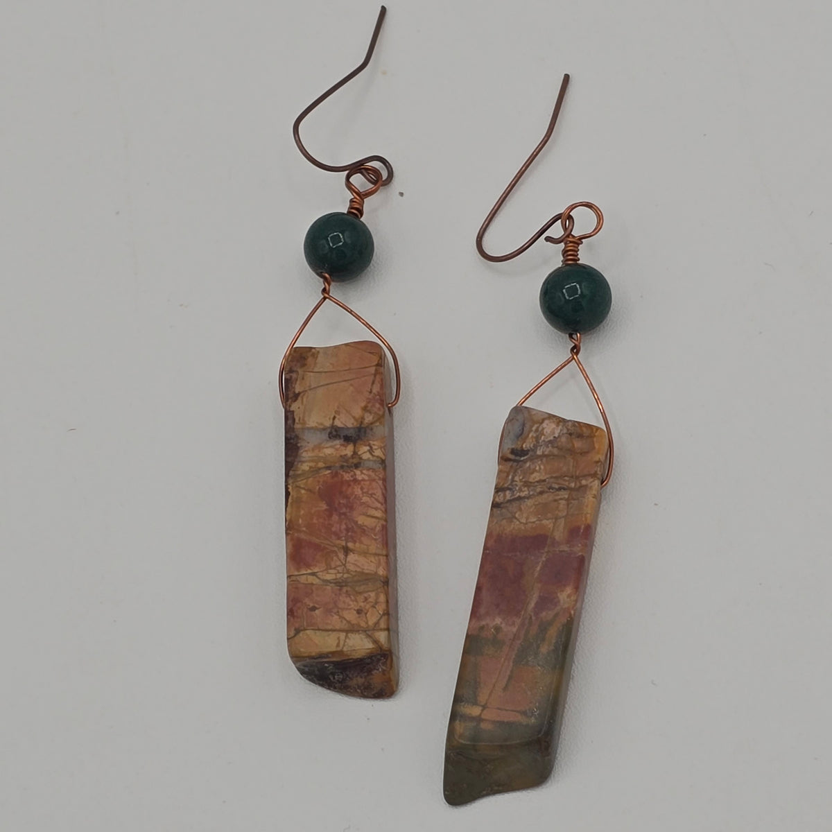 Red Creek Jasper Sticks & Dark Green Aventurine on Antique Copper Ear Wires