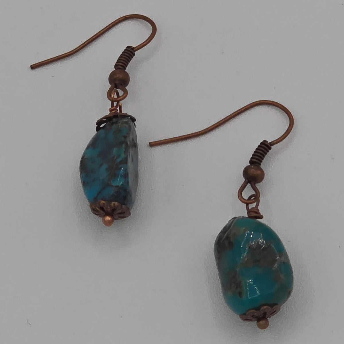 Turquoise Nuggets With Antique Copper Accent and Ear Wires
