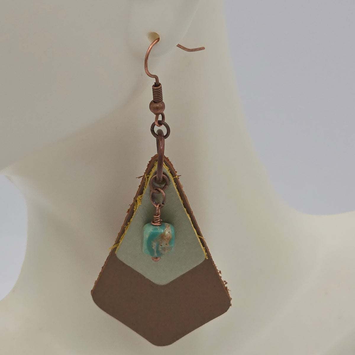 Turquoise Nuggets and Metallic Bronze & Gold Leather Earrings on Antique Copper Ear Wires