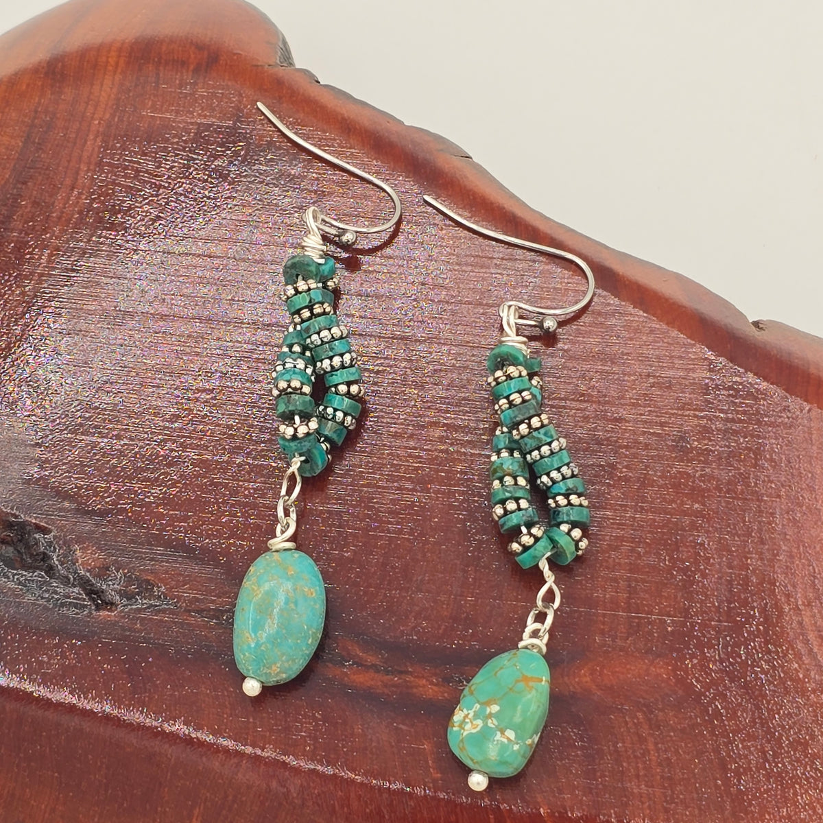 Twisted Turquoise Strands and Turquoise Nugget Earrings on Stainless Steel Ear Wires