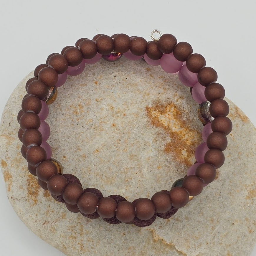 Handmade Jewelry; Memory Wire Bracelet with Glass and Lava Beads; Tina Lucas; The Cool Collective; Woman-Owned Small Business