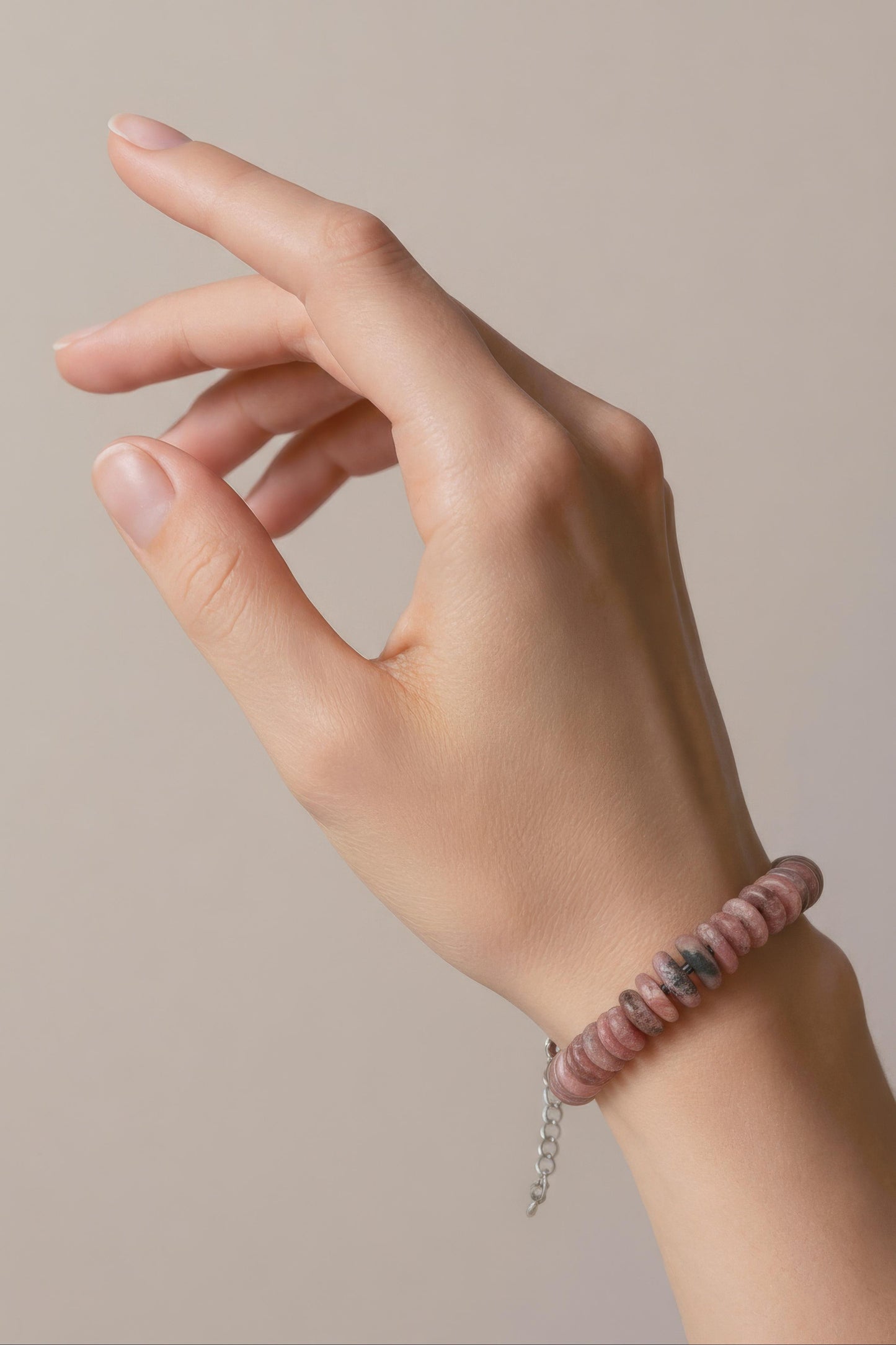 Rhodochrosite with Medium Brown Leather Bracelet