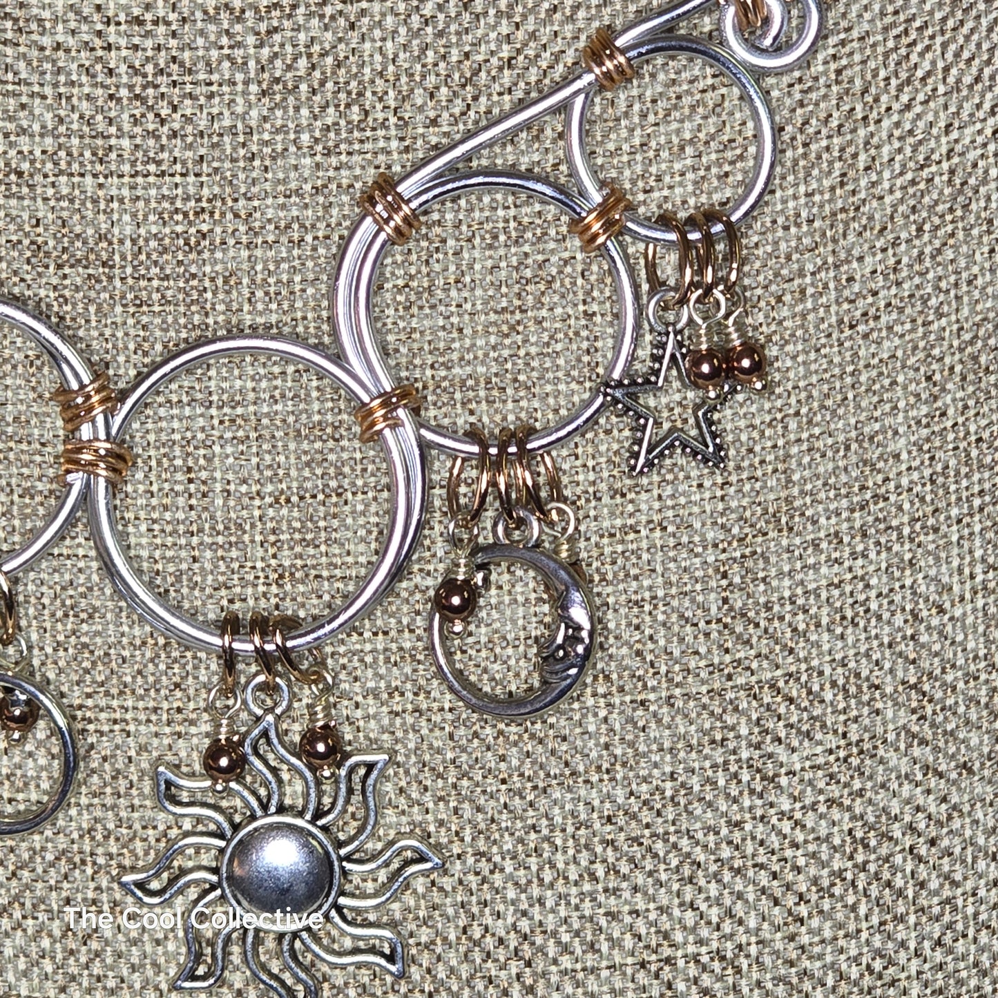 "Celestial Vibes" Aluminum Wire Circles With Suns, Moons, Stars on Bright Copper Chain and Accents Set