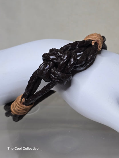 Large "LOVE" Knot Brown & Tan Leather Bracelet