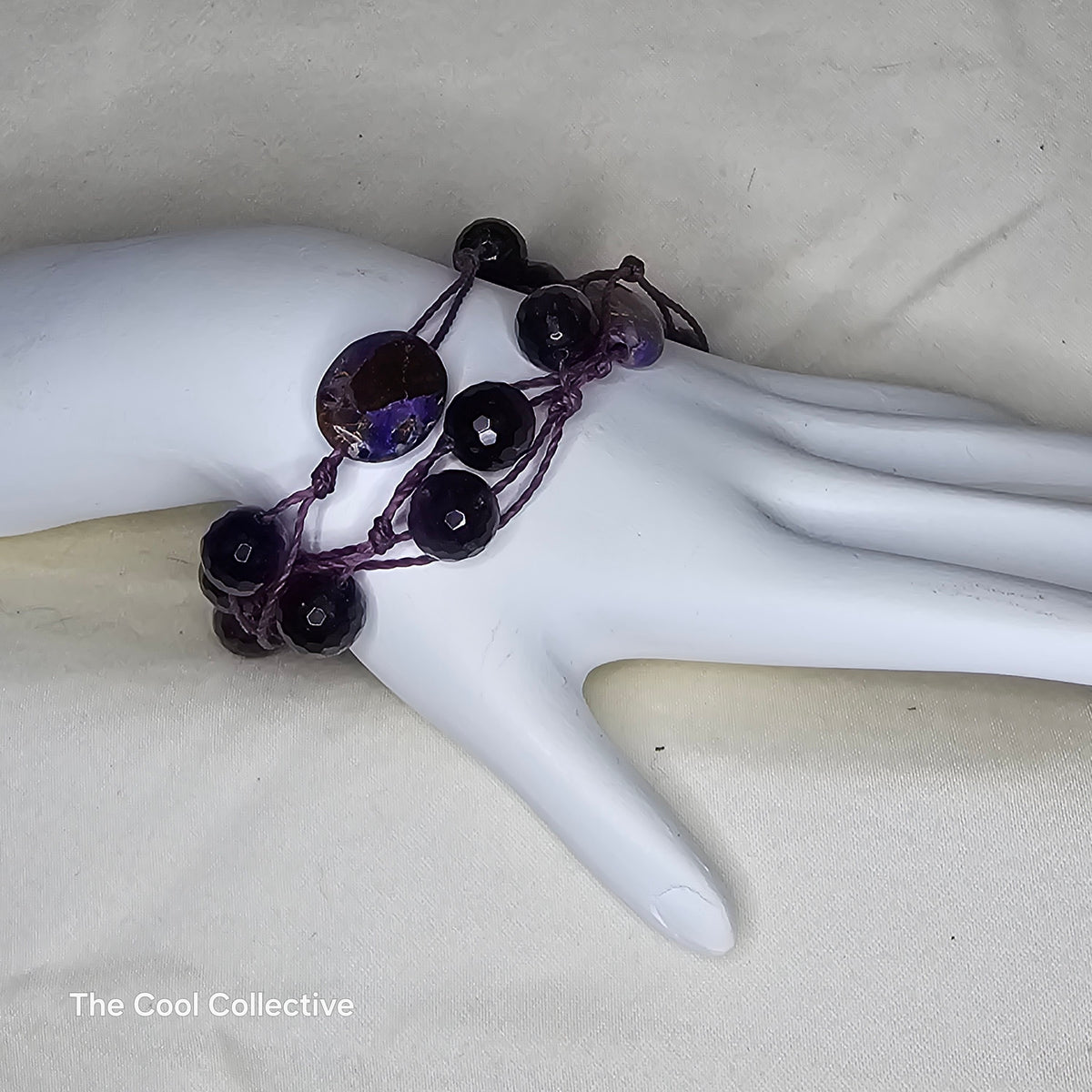 Hand-Knotted Amethyst &amp; Mardi Gras Jasper Necklace/Triple-Wrap Bracelet