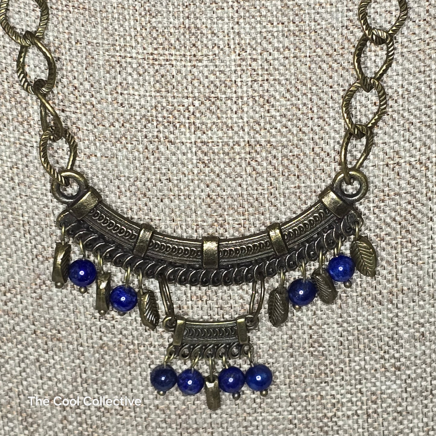 Eclectic Olive Green Chain & Adjustable Leather with Exotic Lapis Necklace and Earring Set