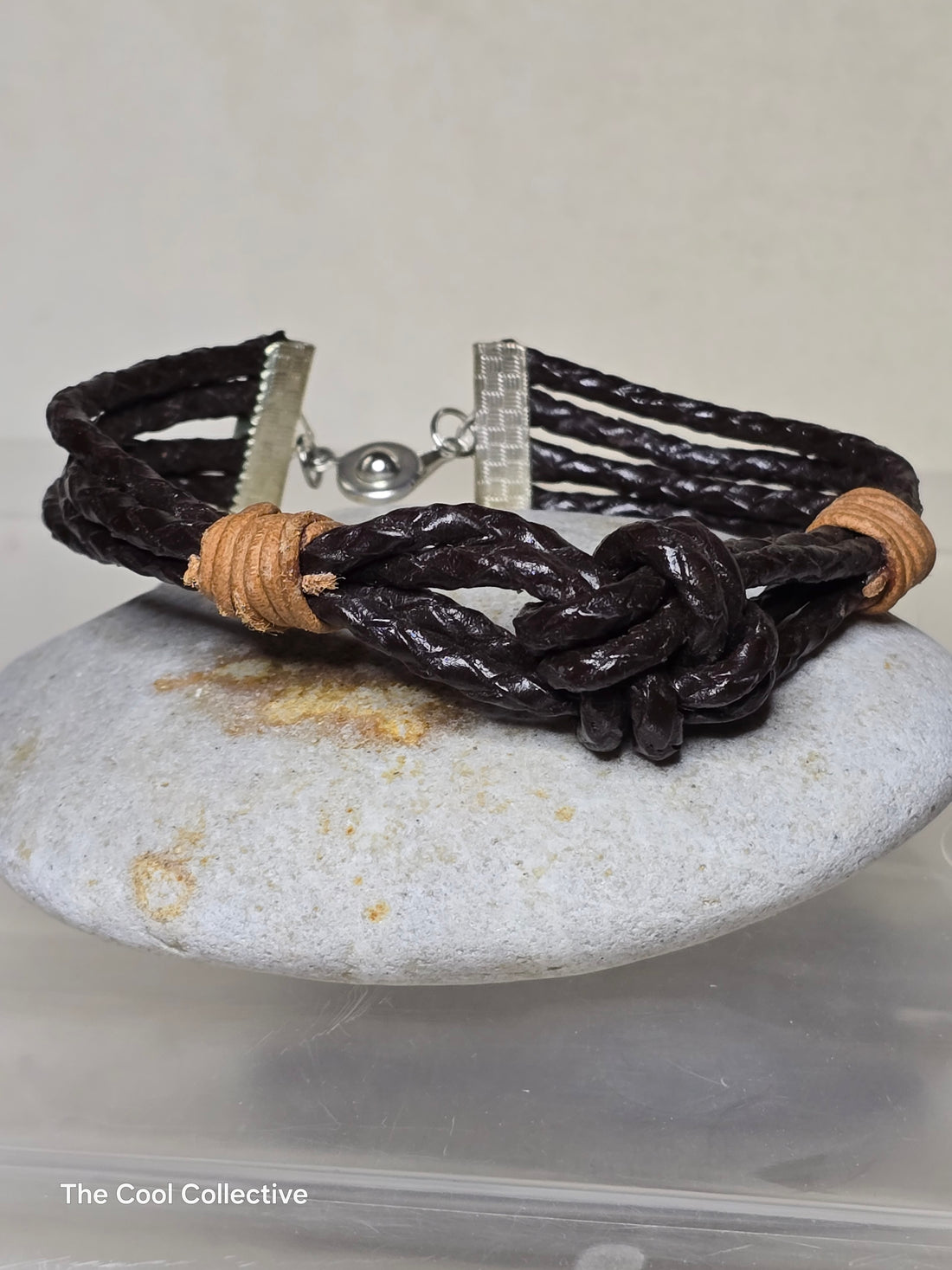 Handmade Jewelry; Dark Brown Leather; Tan Leather; Easy Clasp;  Tina Lucas; The Cool Collective; Woman-Owned Small Business