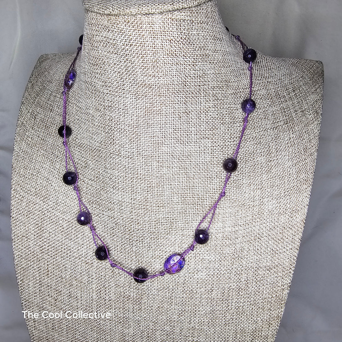 Hand-Knotted Amethyst &amp; Mardi Gras Jasper Necklace/Triple-Wrap Bracelet