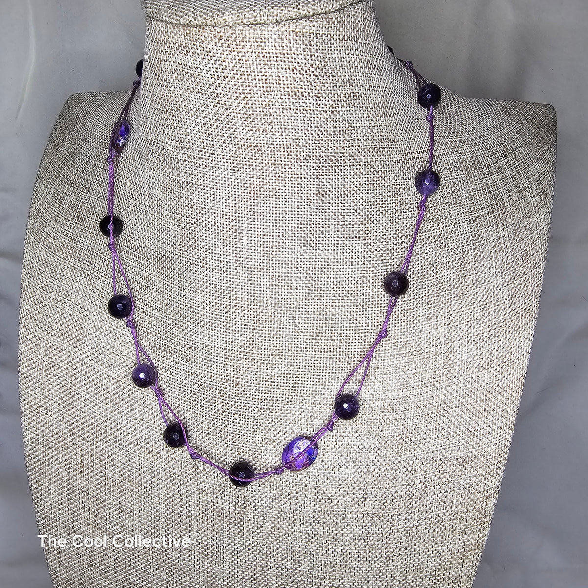 Hand-Knotted Amethyst &amp; Mardi Gras Jasper Necklace/Triple-Wrap Bracelet