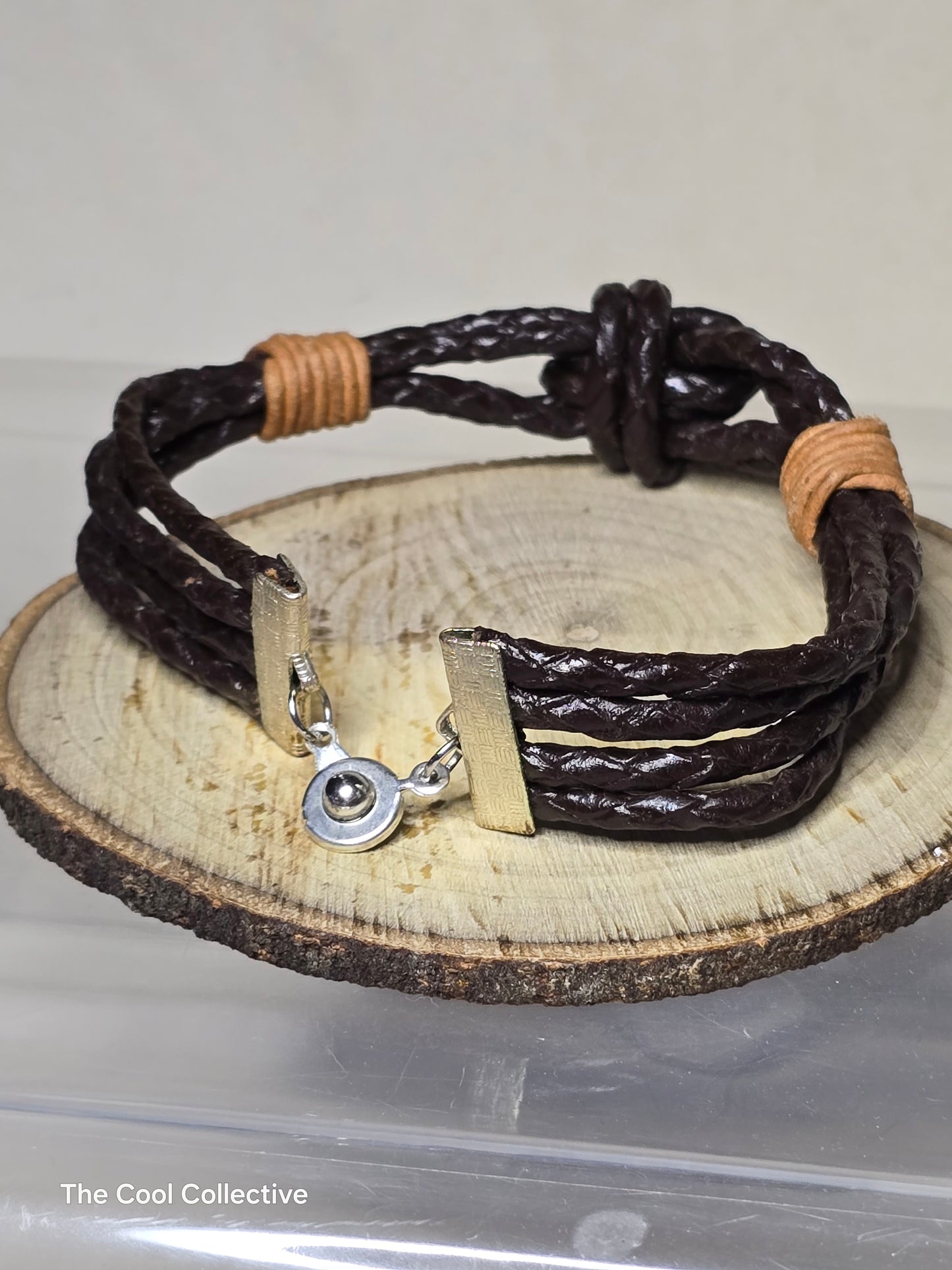 Large "LOVE" Knot Brown & Tan Leather Bracelet